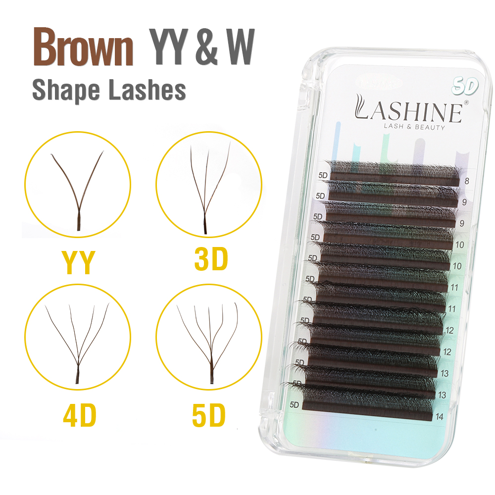 Eyelash Extension Yy - LASHINE Brown YY/3D/4D/5D W Shape Premade